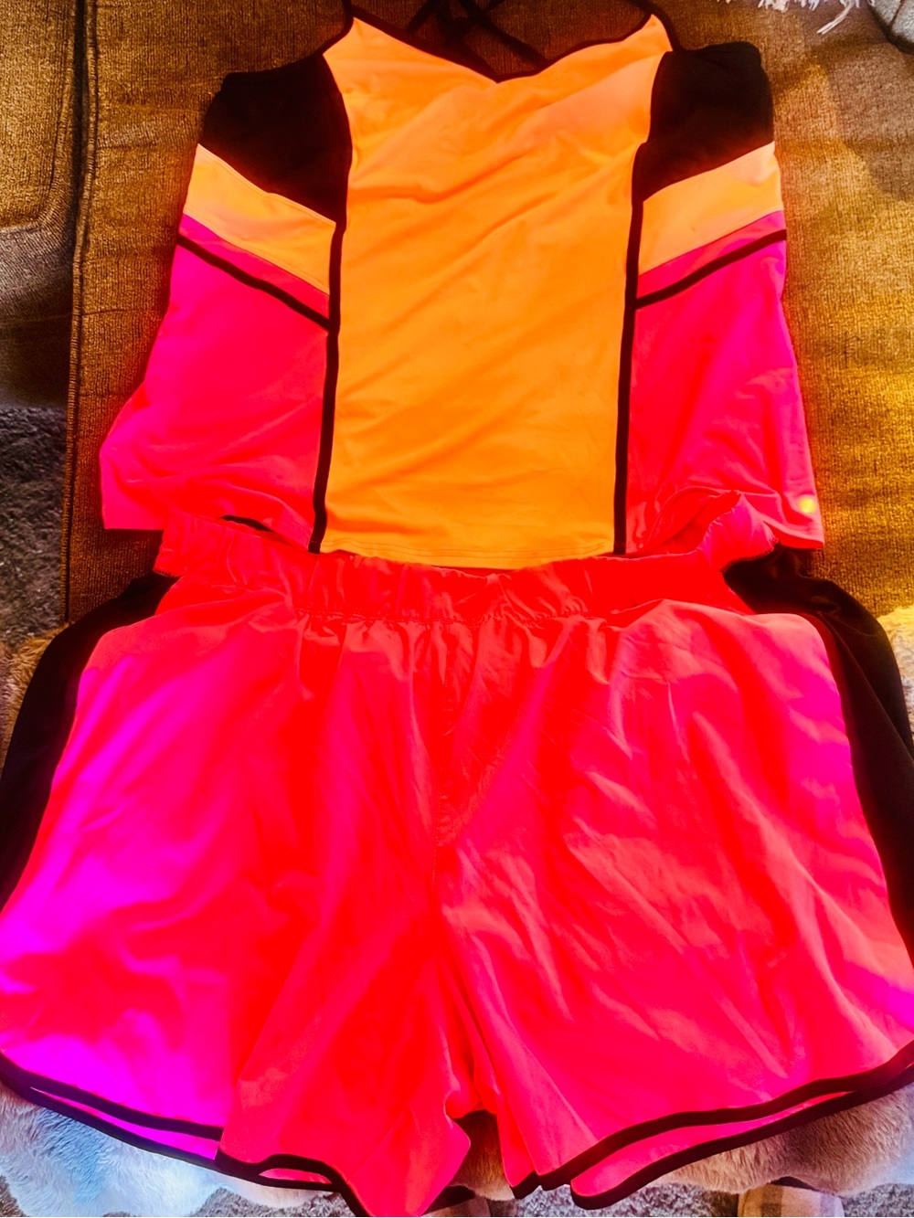 Lane Bryant Livi Neon Pink/Orange Tank, Hot Pink Athletic Shorts Set 18/20-22/24